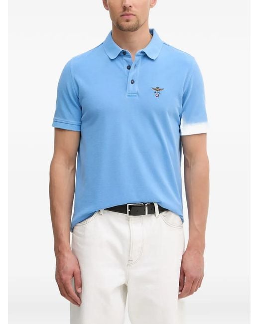Aeronautica Militare Blue Logo-Embroidered Piqué Polo Shirt for men