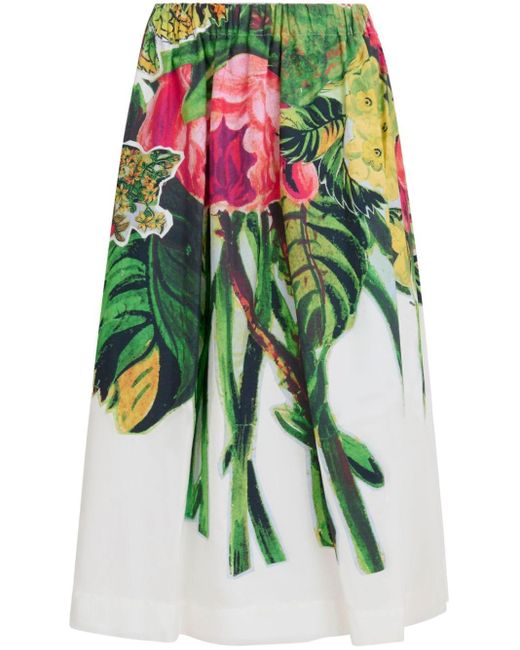 Marni Green Floral-print Cotton Midi Skirt