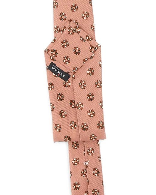 Kiton White Silk Tie With Floral Pattern for men