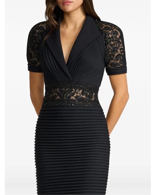 Tadashi Shoji Black Lace-Panelled Pintuck Midi Dress