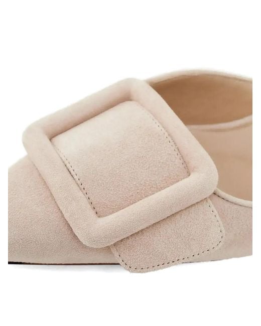 Manolo Blahnik Natural Maysale Suede Mules