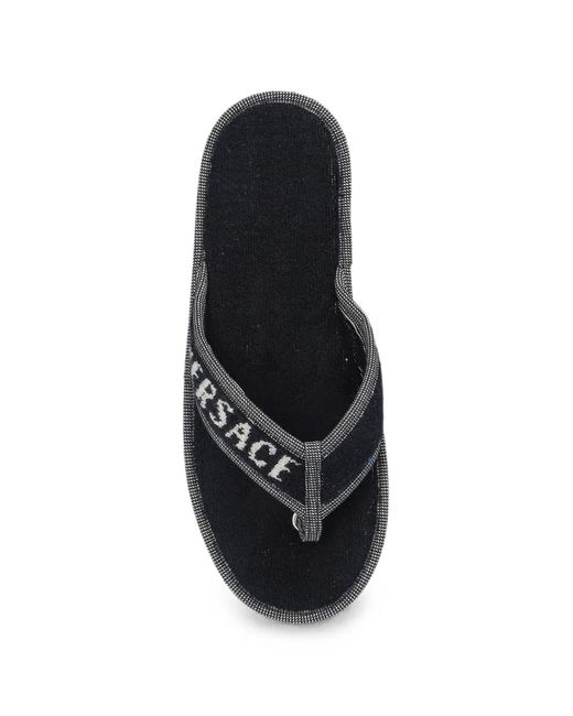 Versace White Logo-Embroidered Terry Slippers