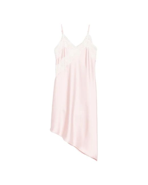 ViCOLO Pink Lace-Trim Asymmetric Mini Dress
