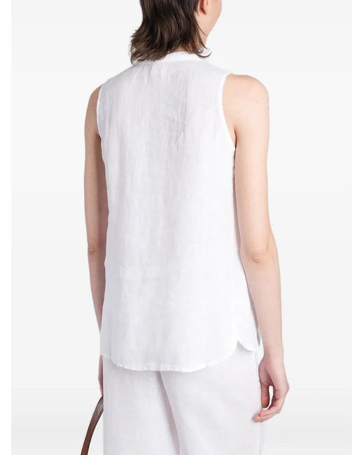 120% Lino White Blouse En Maille Ajourée