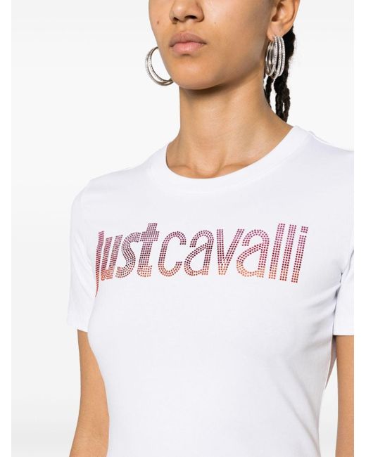 T-shirt con decorazione cristalli di Just Cavalli in White