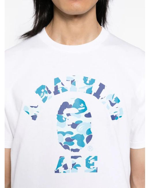 A Bathing Ape Blue Logo-Printed Cotton Crew-Neck T-Shirt for men