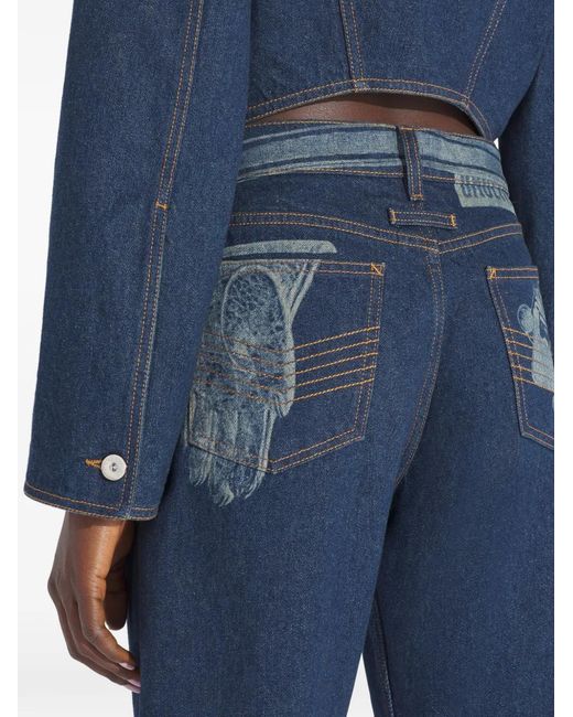 Jean Paul Gaultier Blue Denim Jeans With Various Trompe L'Il Details Printed On The Front And Back Pockets