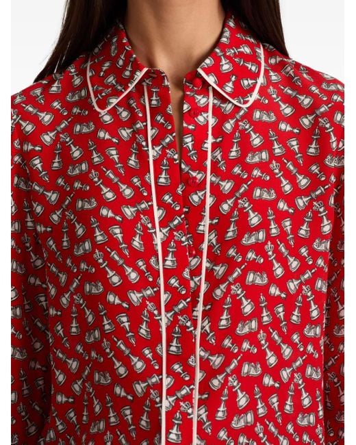 Alice + Olivia Red Paspeliertes Willa Hemd Mit Schach-Print
