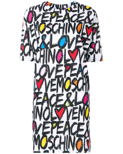 Love Moschino White Peace & Love T-shirt Dress
