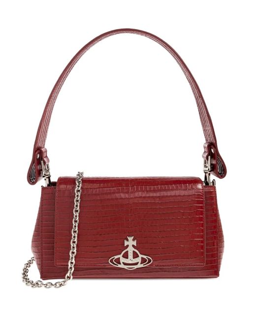 Vivienne Westwood Red Medium Hazel Croc-Embossed Shoulder Bag