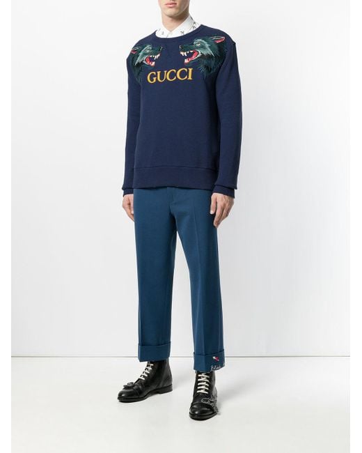 Gucci Wolf Head Applique Sweatshirt in Blue for Men Lyst UK