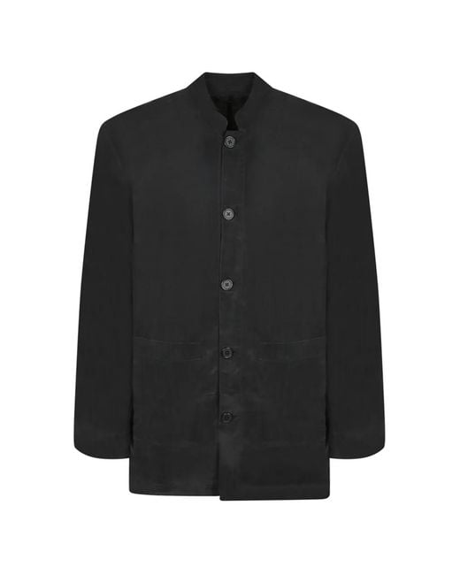 Officine Generale Black Soren Mandarin-Collar Button-Up Jacket for men