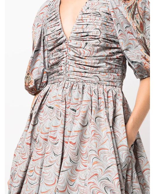 Vestido fruncido con mangas farol Ulla Johnson de color Gray