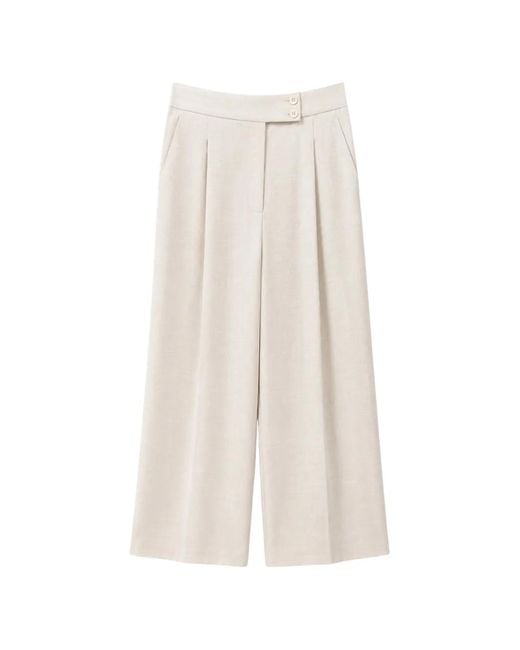 Eleventy White Pleated Wide-Leg Trousers