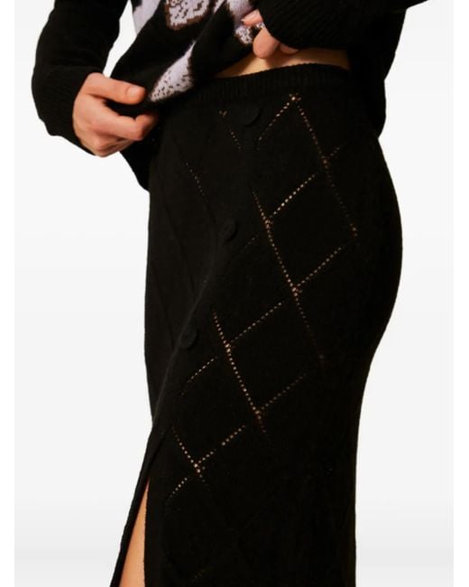 Twinset Black Diamond-Pattern Side-Split Skirt