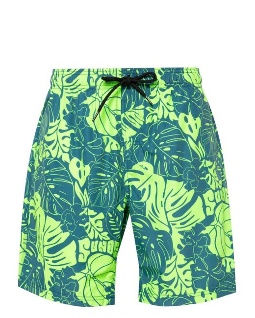 Sundek Green Hibiscus-print Swim Shorts for men