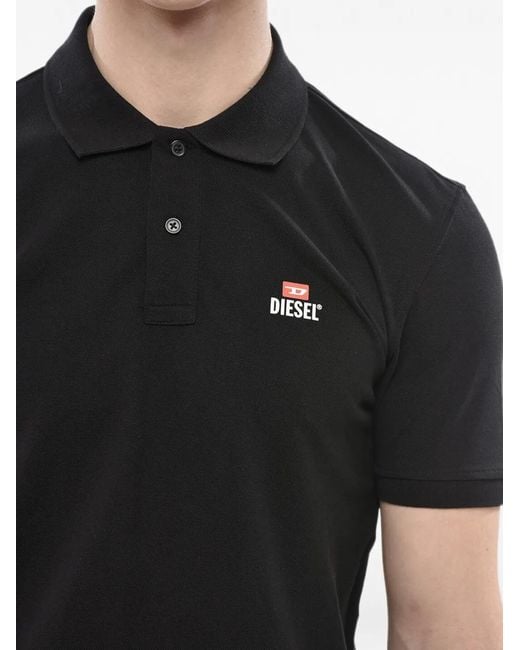DIESEL Black Logo-Print Short-Sleeve Polo Shirt for men