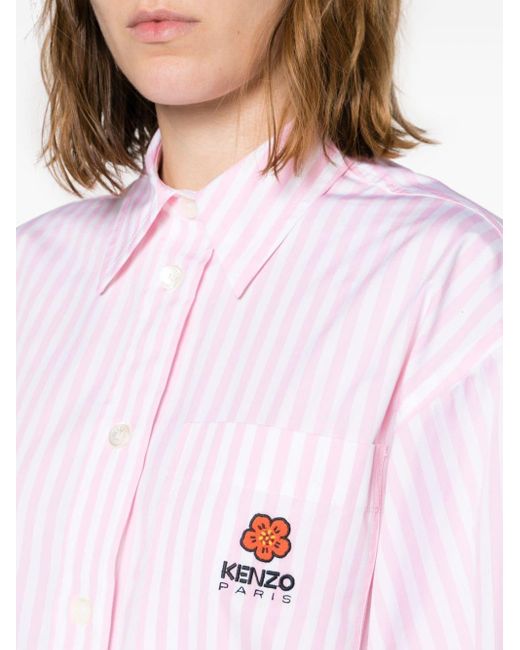 KENZO Pink Camicia Oversize A Righe Ricamata