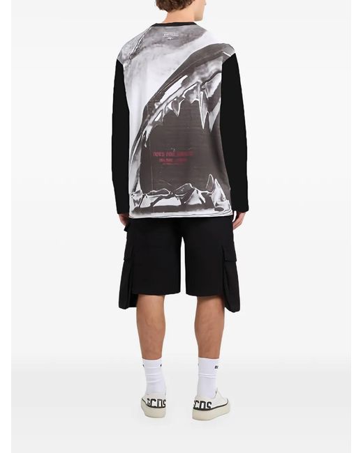Gcds White Dracula Graphic Crew-Neck Long-Sleeve T-Shirt for men