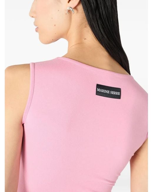 MARINE SERRE Pink Pearl Logo Asymmetrical Midi Dress