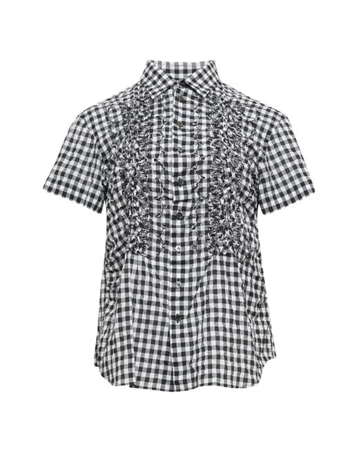Tao Comme Des Garçons White Gingham-Check Embroidered Blouse