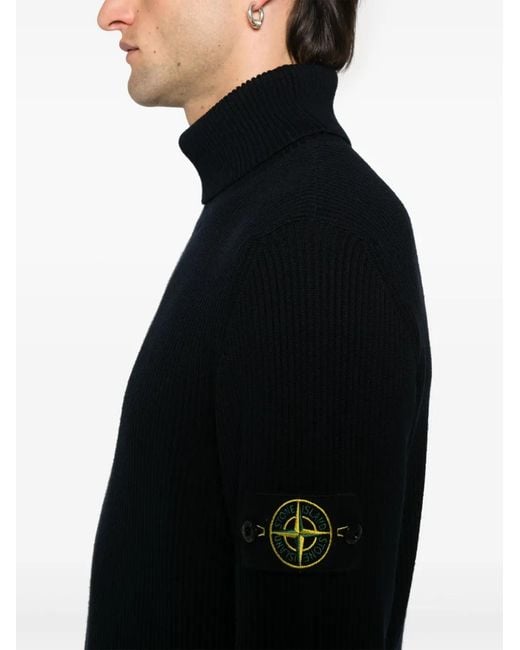 Stone Island Blue Wool High-Neck Sweater for men