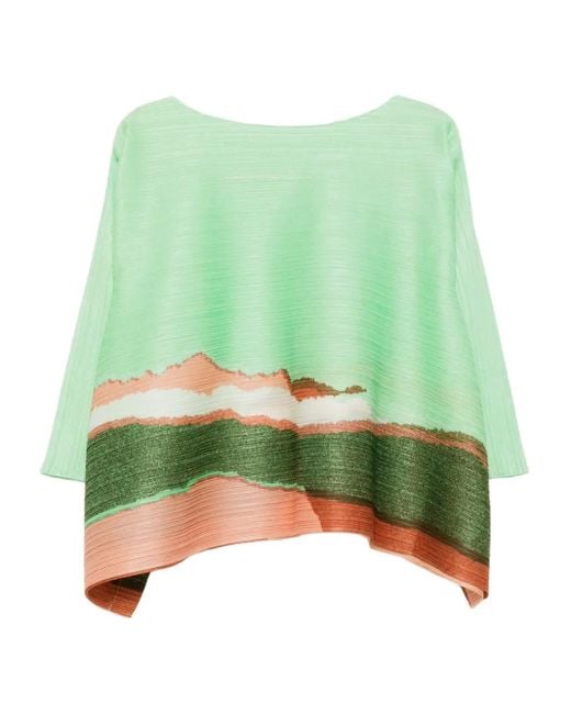 Pleats Please Issey Miyake Green Grainy Colors Top