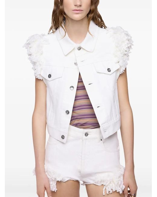 Rabanne White Short En Jean À Franges