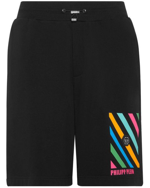 Philipp Plein Black Rainbow Stripes Track Shorts for men