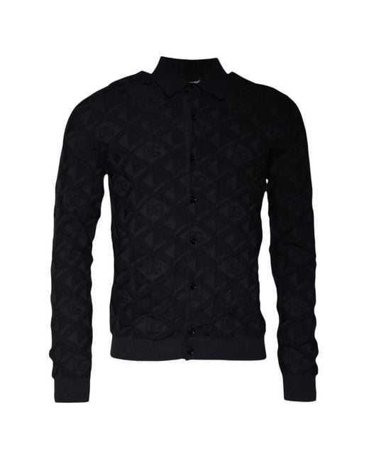 Dolce & Gabbana Blue Geometric-Patterned Dg Logo Polo Shirt for men