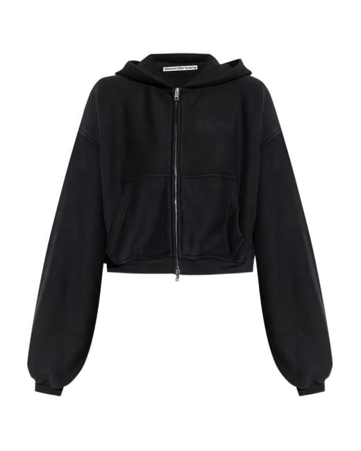 Felpa Con Cappuccio E Zip di Alexander Wang in Black
