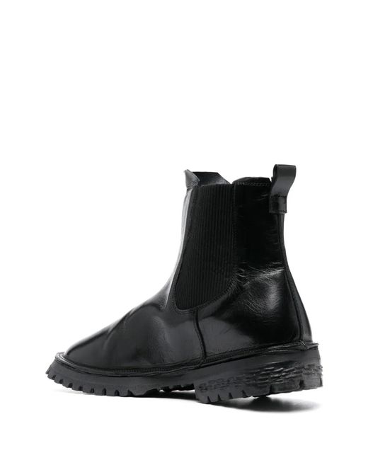 Moma Black Elasticated-Side-Panels Leather Chelsea Boots for men