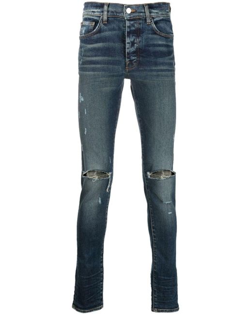 Amiri Denim Ripped-detail Straight-leg Jeans in Blue for Men | Lyst Canada