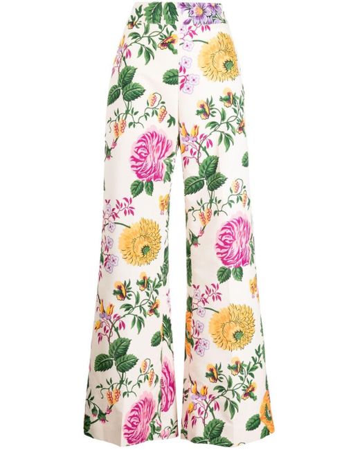 Carolina Herrera White Floral-print Wide-leg Trousers