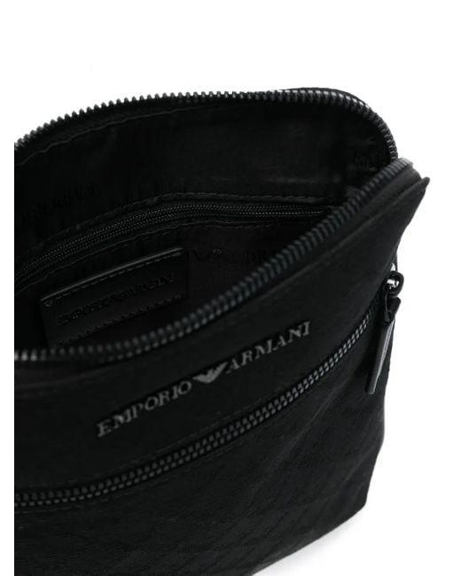 Emporio Armani Black Allover Logo Crossbody Bag for men