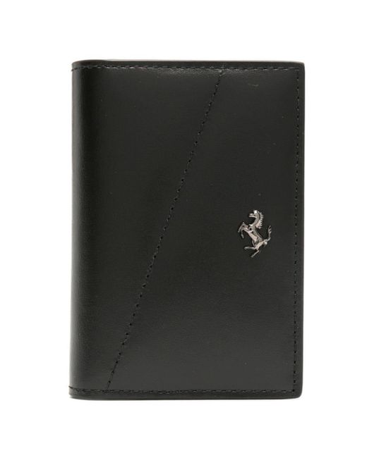Ferrari Black Logo-plaque Bi-fold Leather Wallet