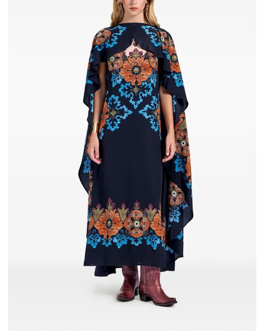 LaDoubleJ Blue Floral-Print Midi Day Dress