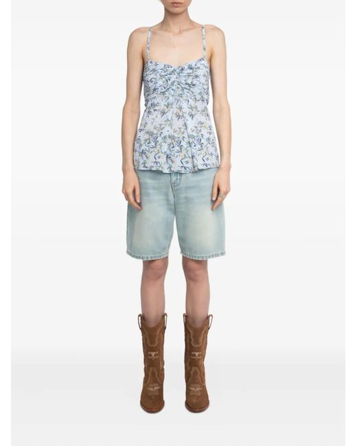 Zadig & Voltaire Blue Cippie Floral-Print Smocked Top