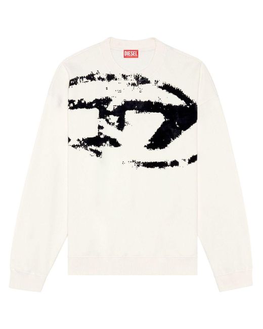 DIESEL White Boxt-N5 Sweatshirt With Distressed Flocked Logo for men