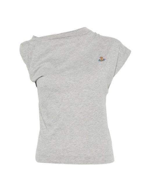 Vivienne Westwood Gray Hebo Orb-Embroidered Draped-Design T-Shirt