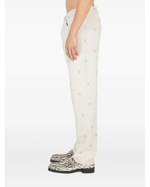 Martine Rose White Floral-Embroidered Jeans for men