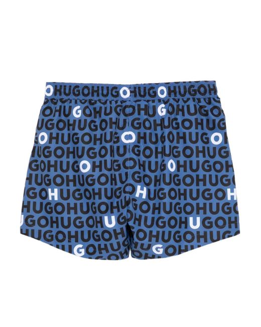 HUGO Blue Logo-Printed Swim Shorts for men