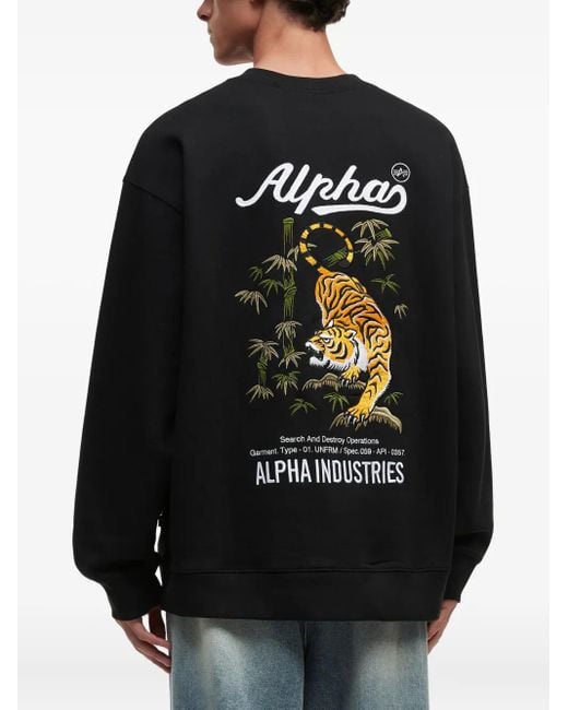 Alpha Industries Black Tiger-Print Crew-Neck Sweatshirt for men