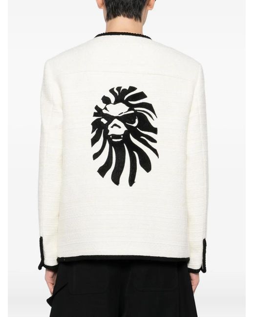 A Bathing Ape White Ornament-Embellished Tweed Jacket for men