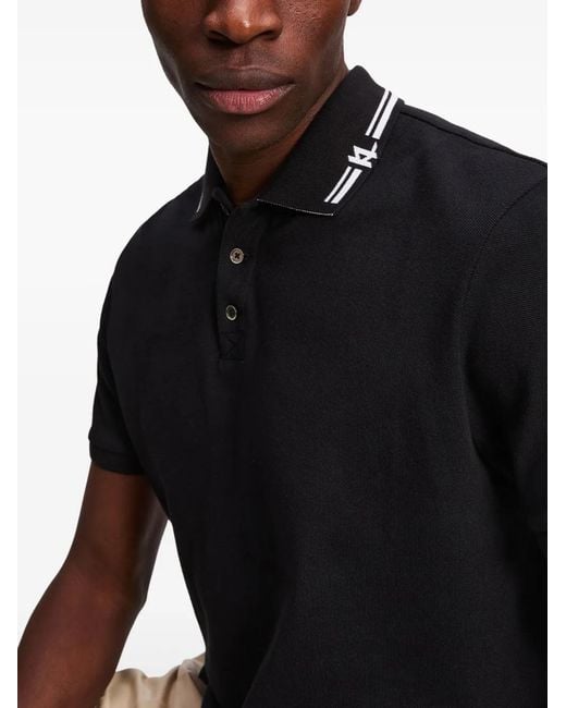 Karl Lagerfeld Black Contrast-Trim Polo Shirt for men