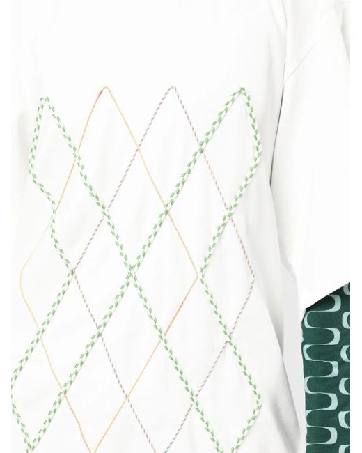 ANDERSSON BELL White Argyle String Embroidery Oversize T-Shirt