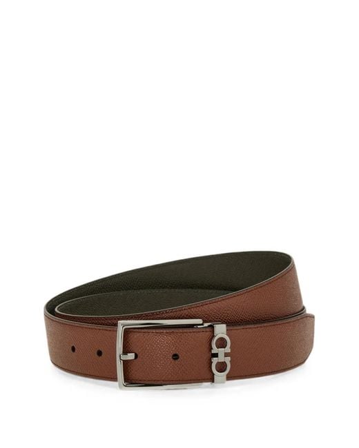 Ferragamo White Reversible And Adjustable Belt With Rectangular Buckle for men