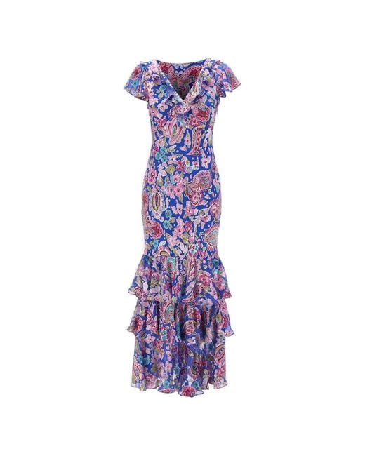 Rixo Purple Robe Amelle À Volants Superposés