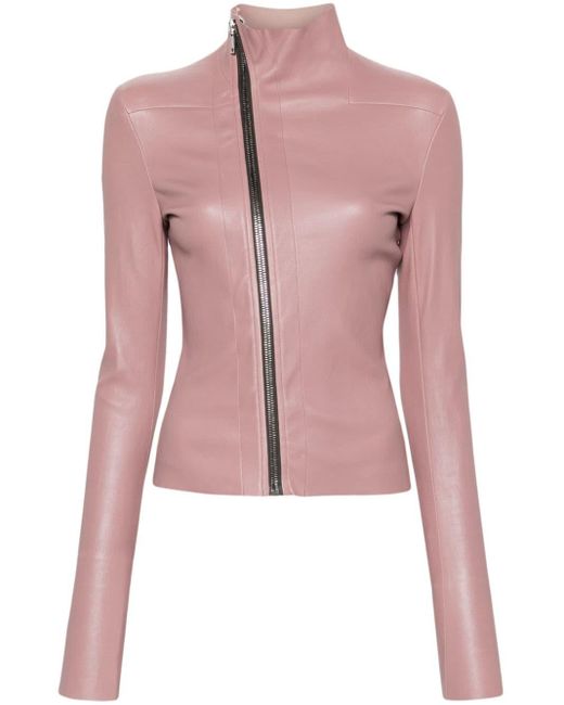 Rick Owens Pink Asymmetric Leather Jacket