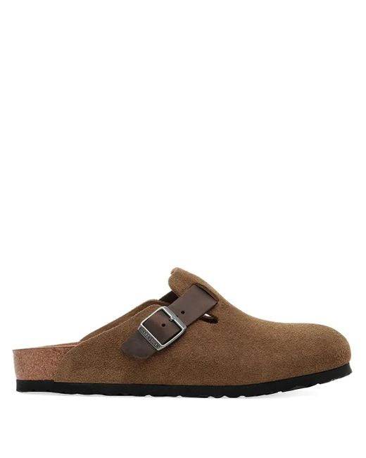 Birkenstock Brown Suede Buckle Clogs for men